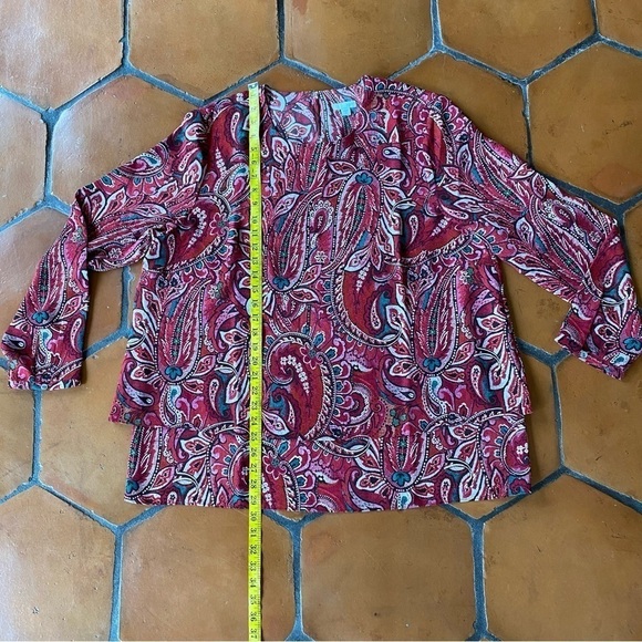 J. Jill Women's Tunic Top Paisley Red Floral Tiered Blouse SZ XL - Picture 10 of 11